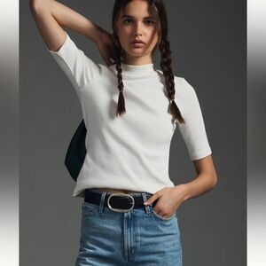 Anthropologie Maeve Mock Neck Top, white, size XS